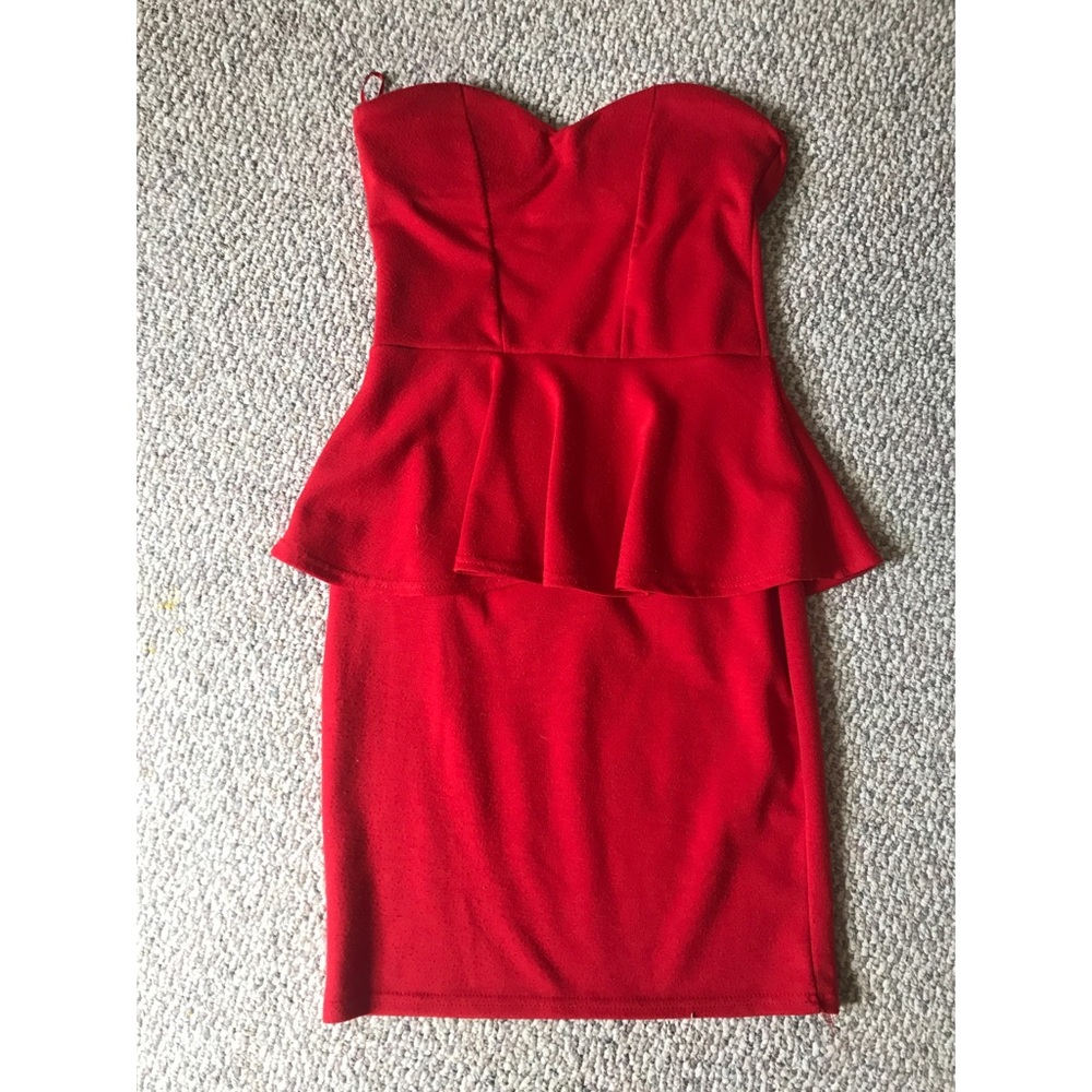 Red Strapless Peplum Dress